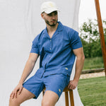 Blue Faded Textured Shorts