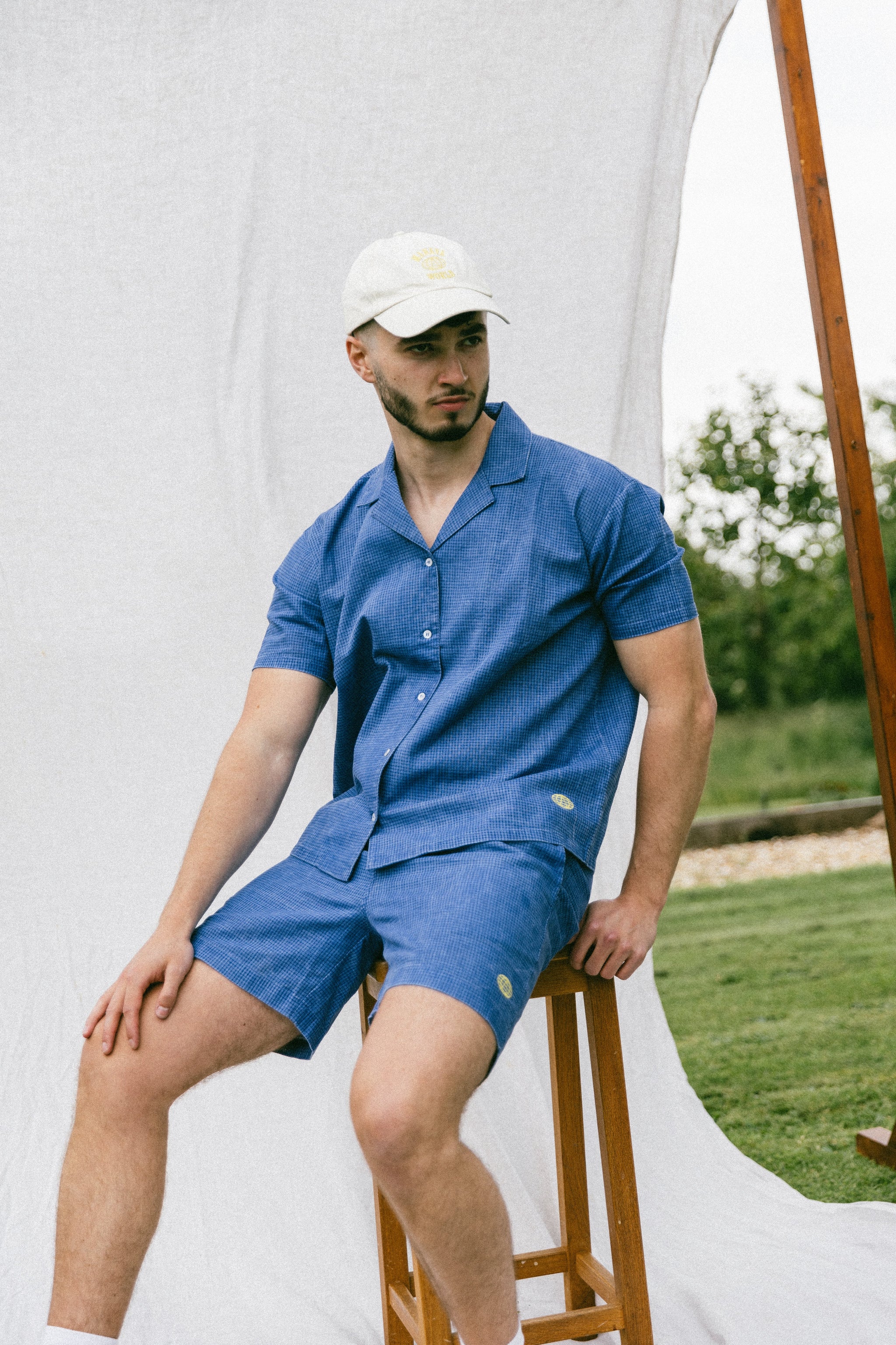 Blue Faded Textured Shorts