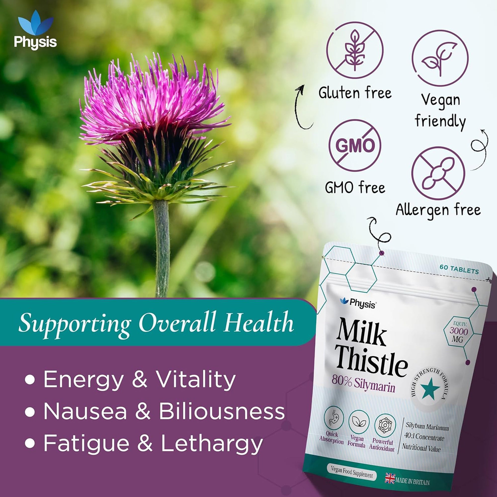 Physis Milk Thistle 80% Silymarin - 60 Capsules