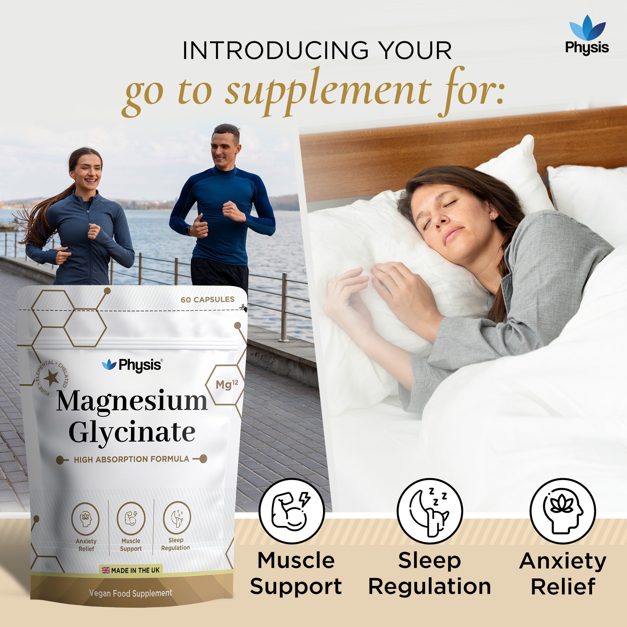 Physis Magnesium Glycinate - Deep Sleep and Anxiety Assist - 60 Capsules
