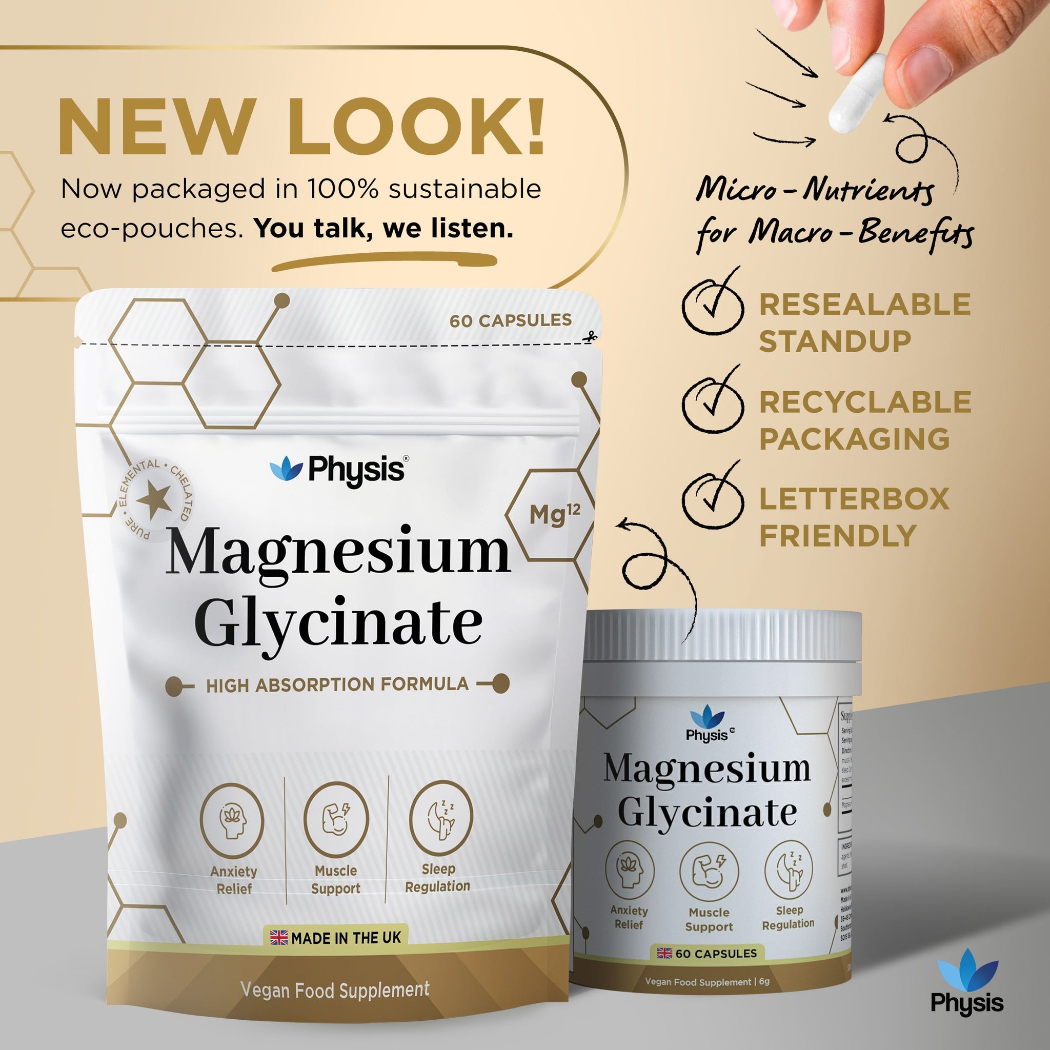 Physis Magnesium Glycinate - Deep Sleep and Anxiety Assist - 60 Capsules