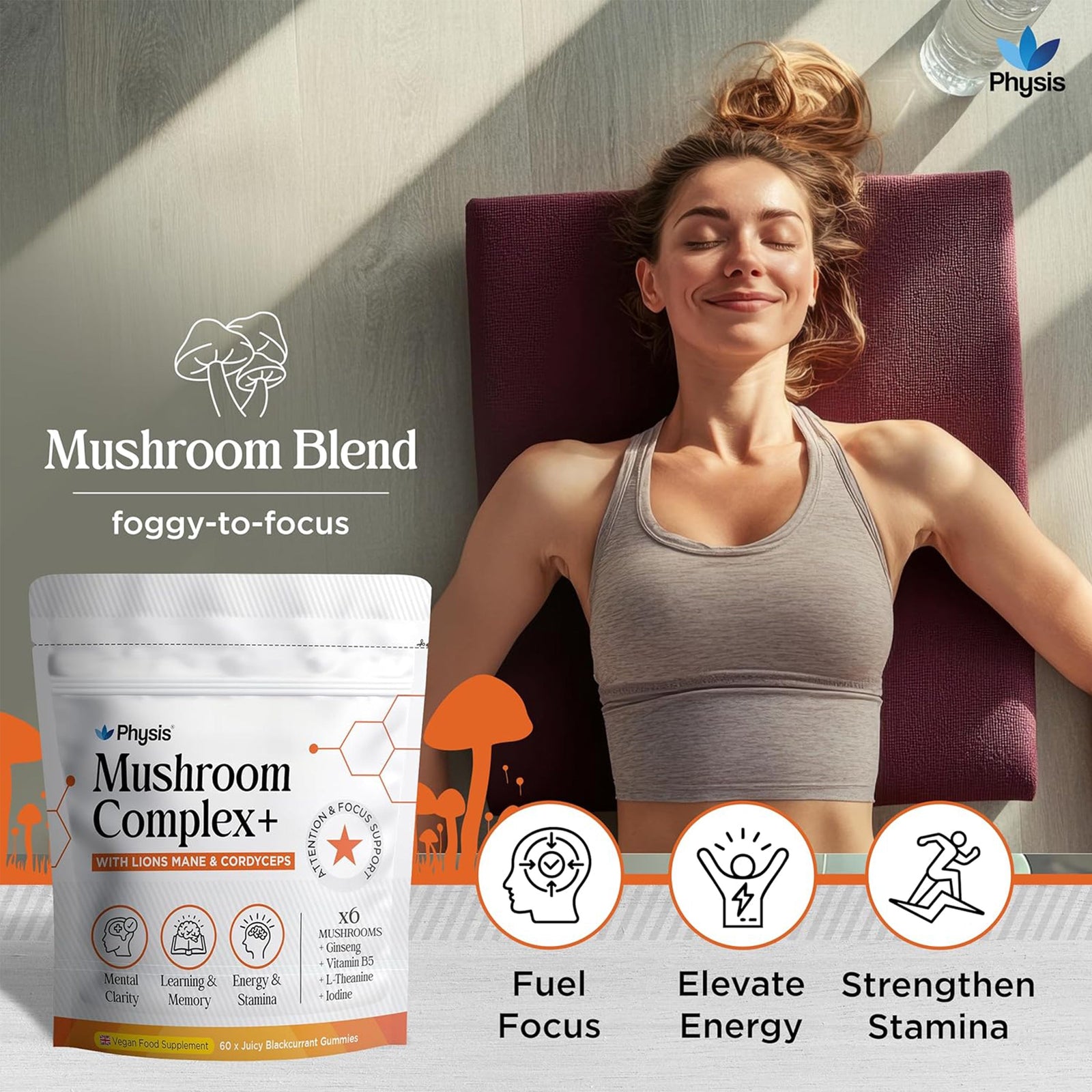 Physis Mushroom Gummies Complex - 60 x Juicy Blackcurrant