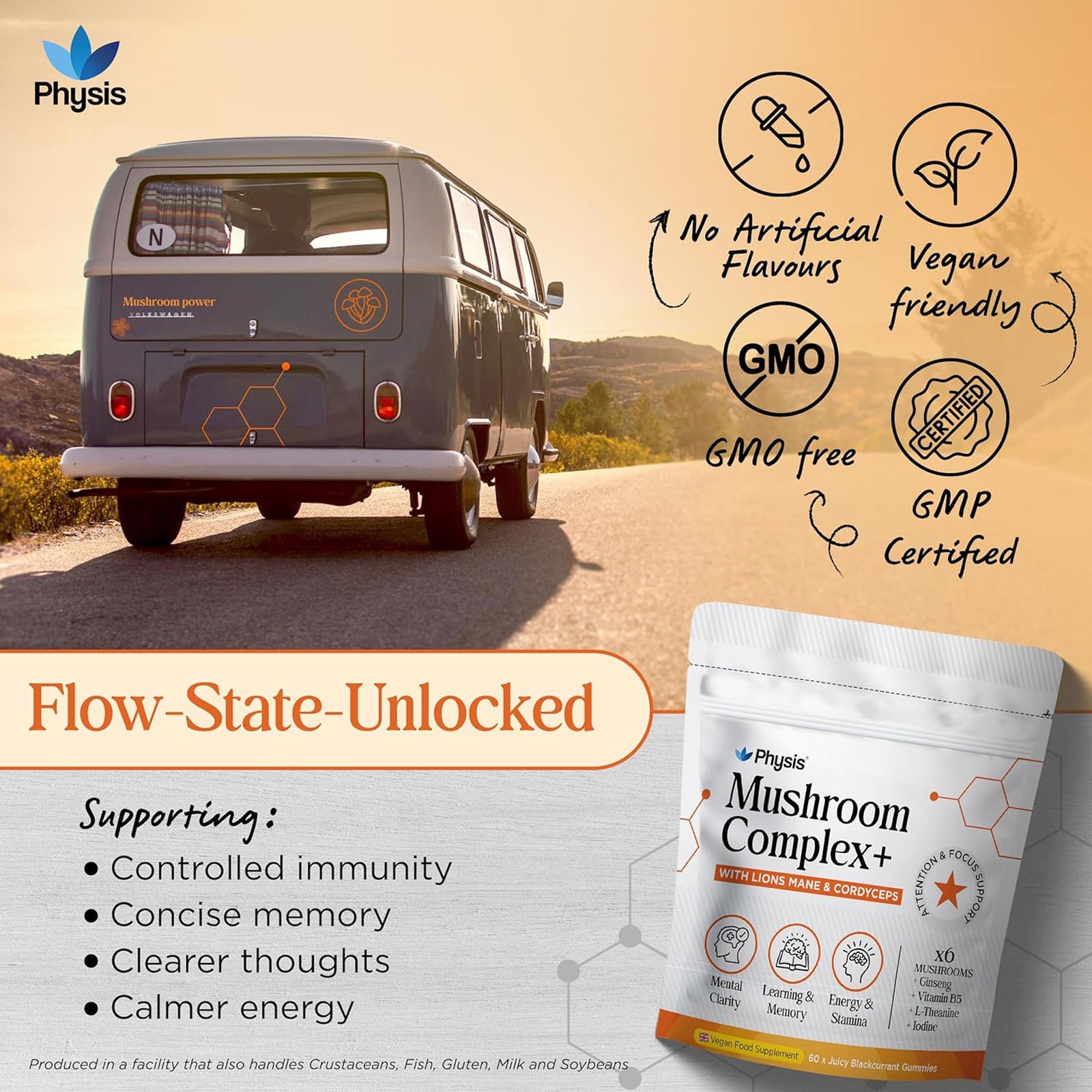 Physis Mushroom Gummies Complex - 60 x Juicy Blackcurrant