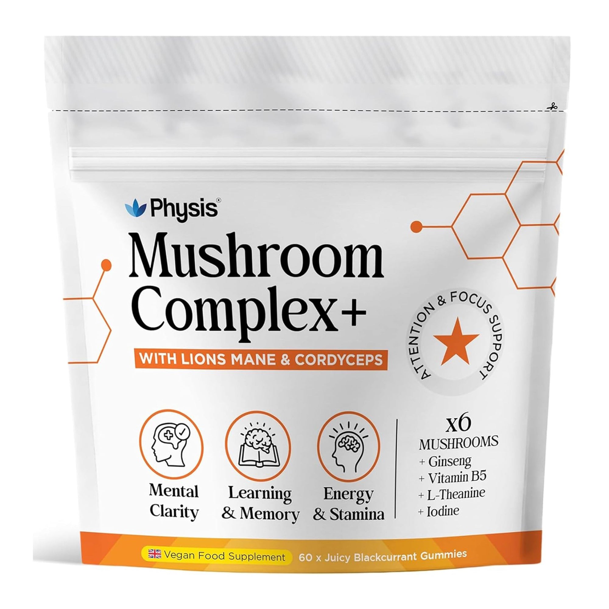 Physis Mushroom Gummies Complex - 60 x Juicy Blackcurrant