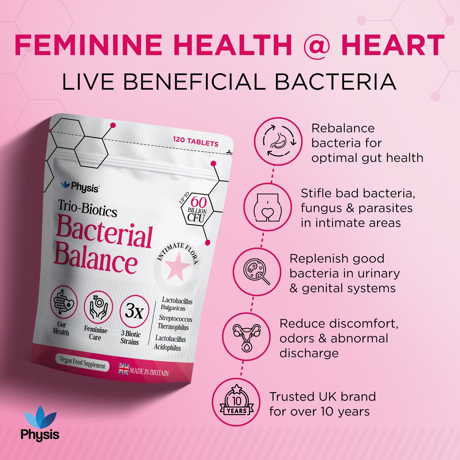 Physis Trio-Probiotics for Women - 120 tablets