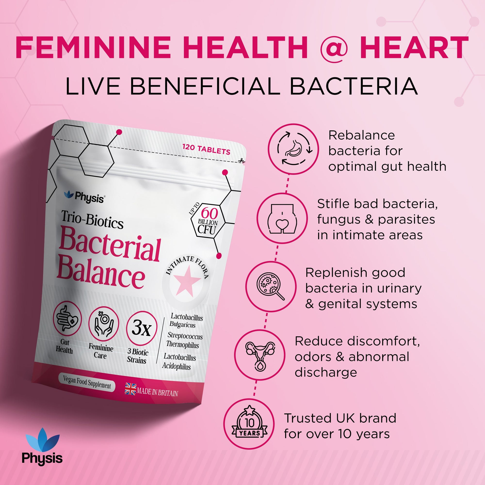 Physis Trio-Probiotics for Women - 120 tablets