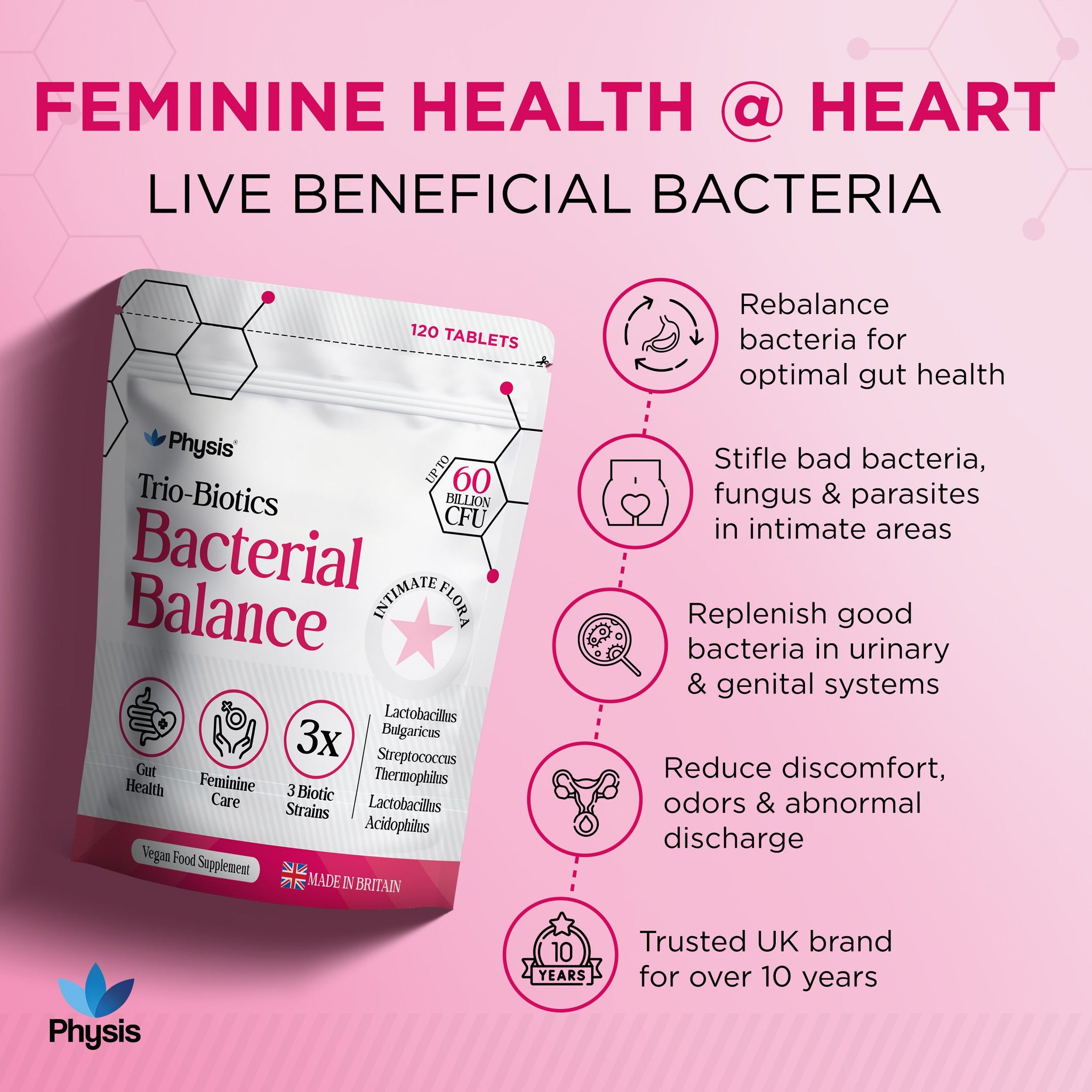 Physis Trio-Probiotics for Women - 120 tablets