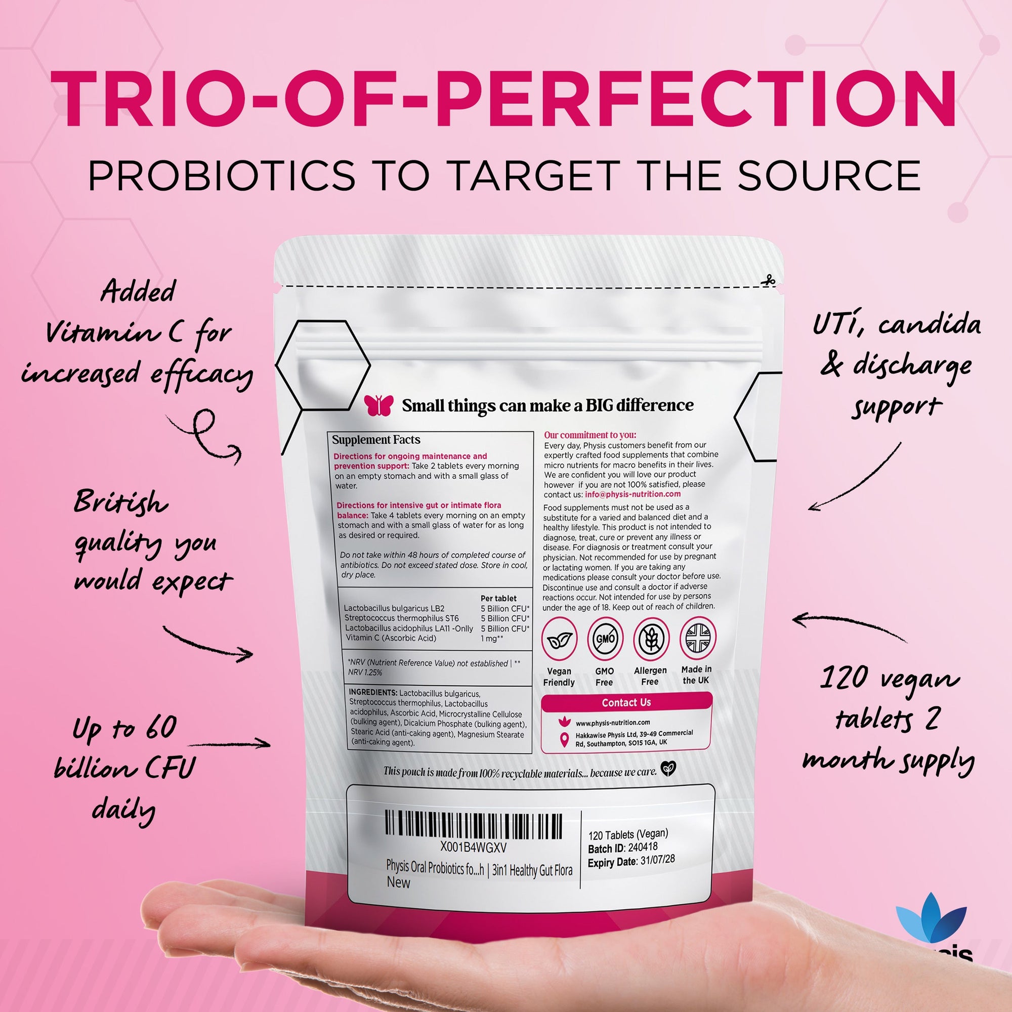 Physis Trio-Probiotics for Women - 120 tablets