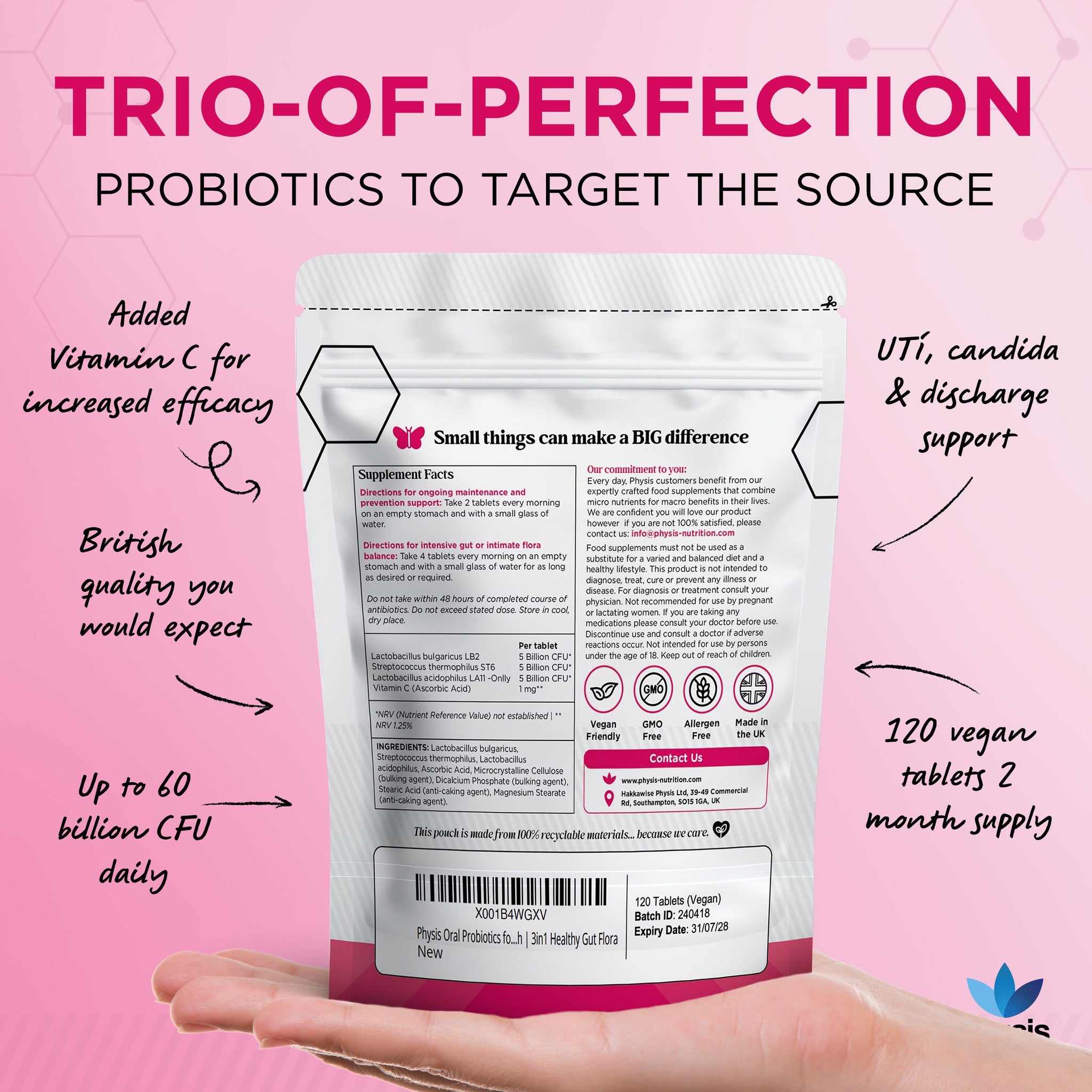 Physis Trio-Probiotics for Women - 120 tablets