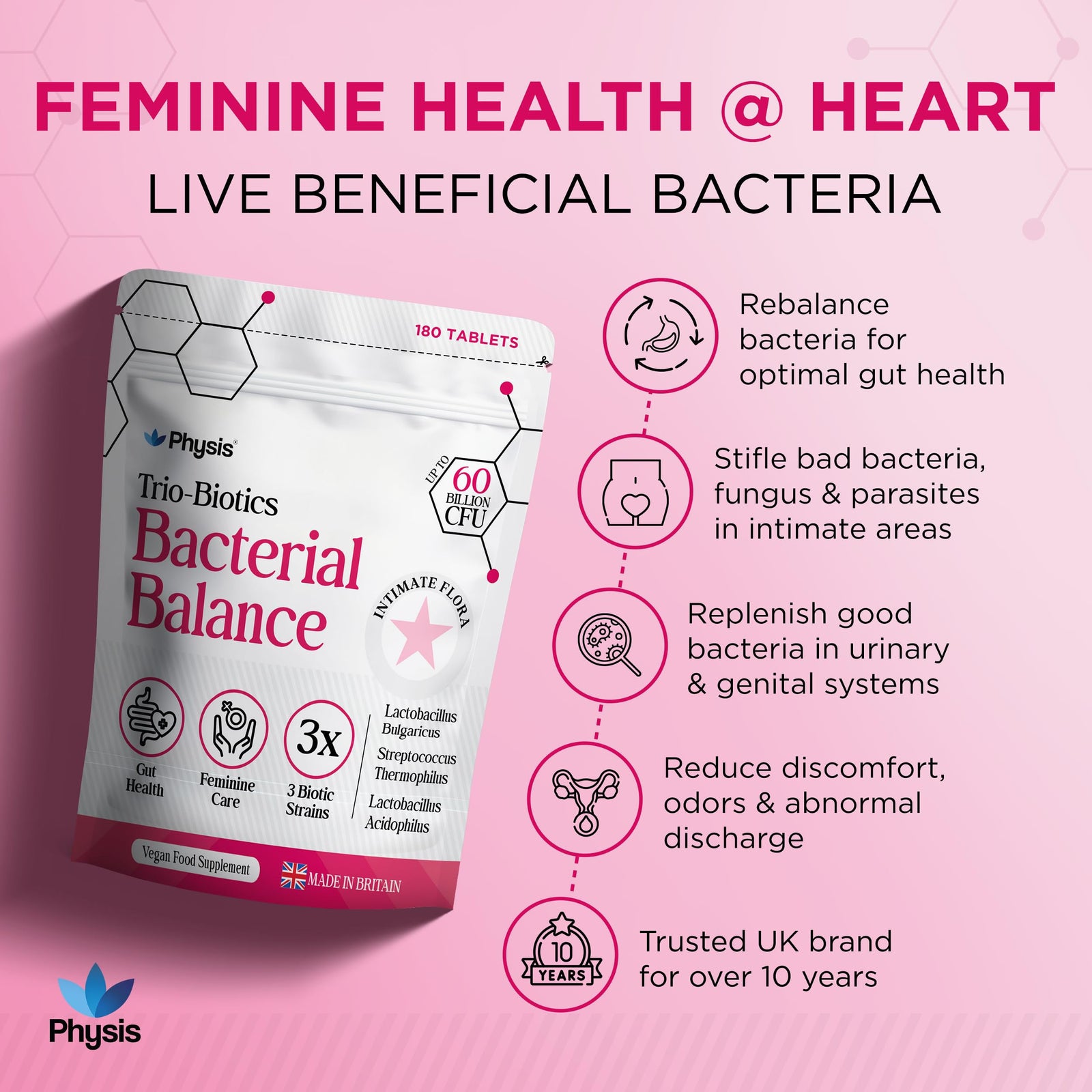 Physis Trio-Probiotics for Women - 180 tablets