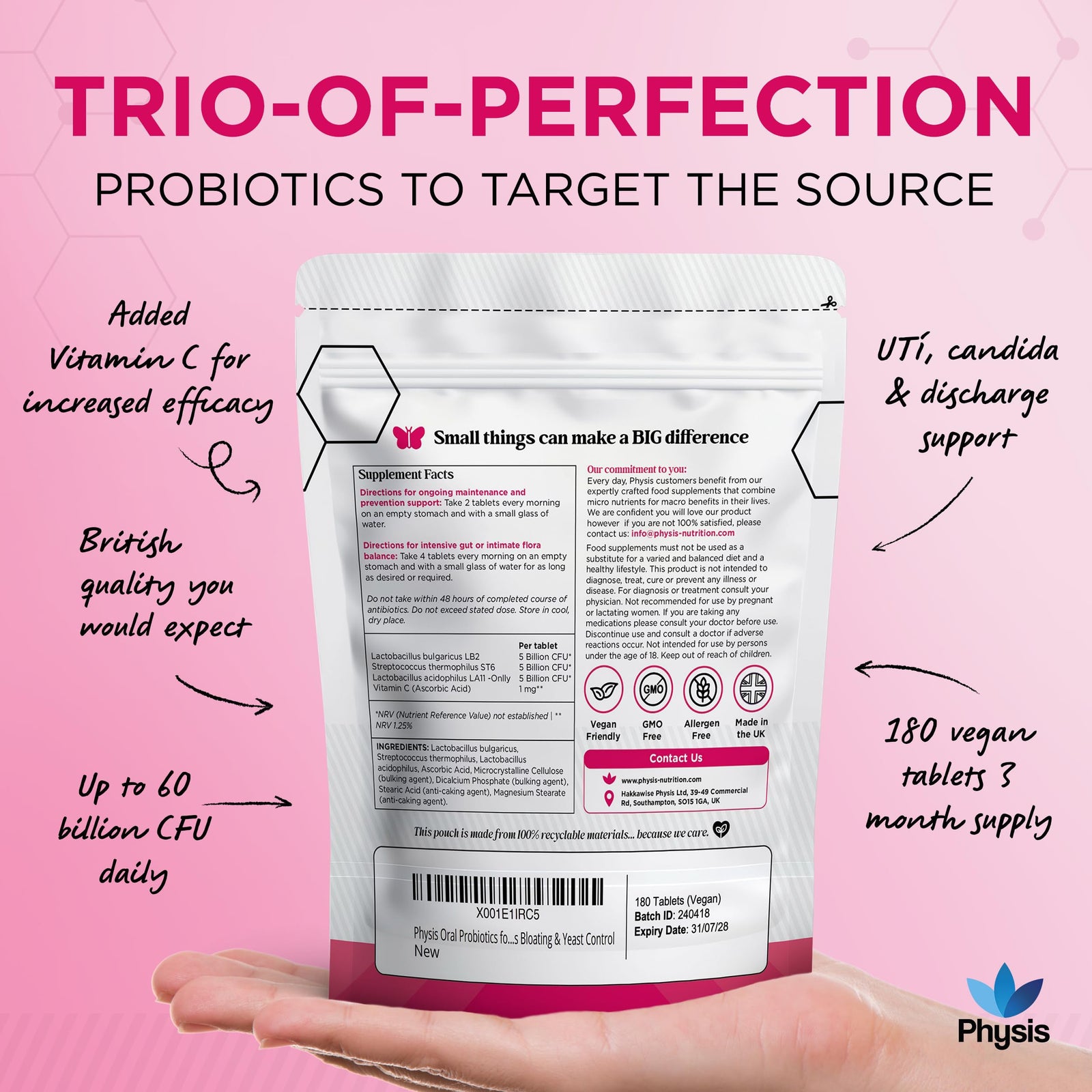 Physis Trio-Probiotics for Women - 180 tablets