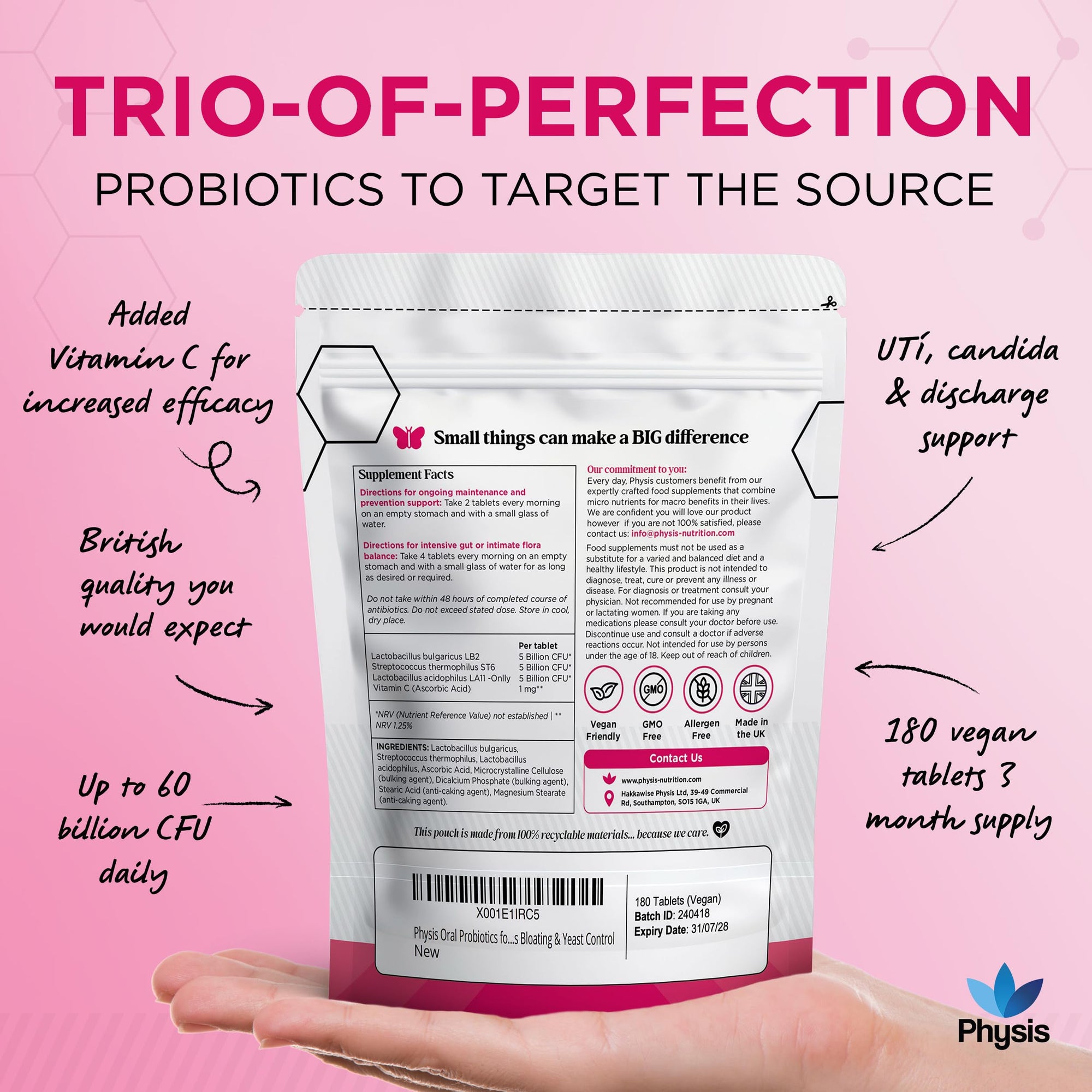 Physis Trio-Probiotics for Women - 180 tablets