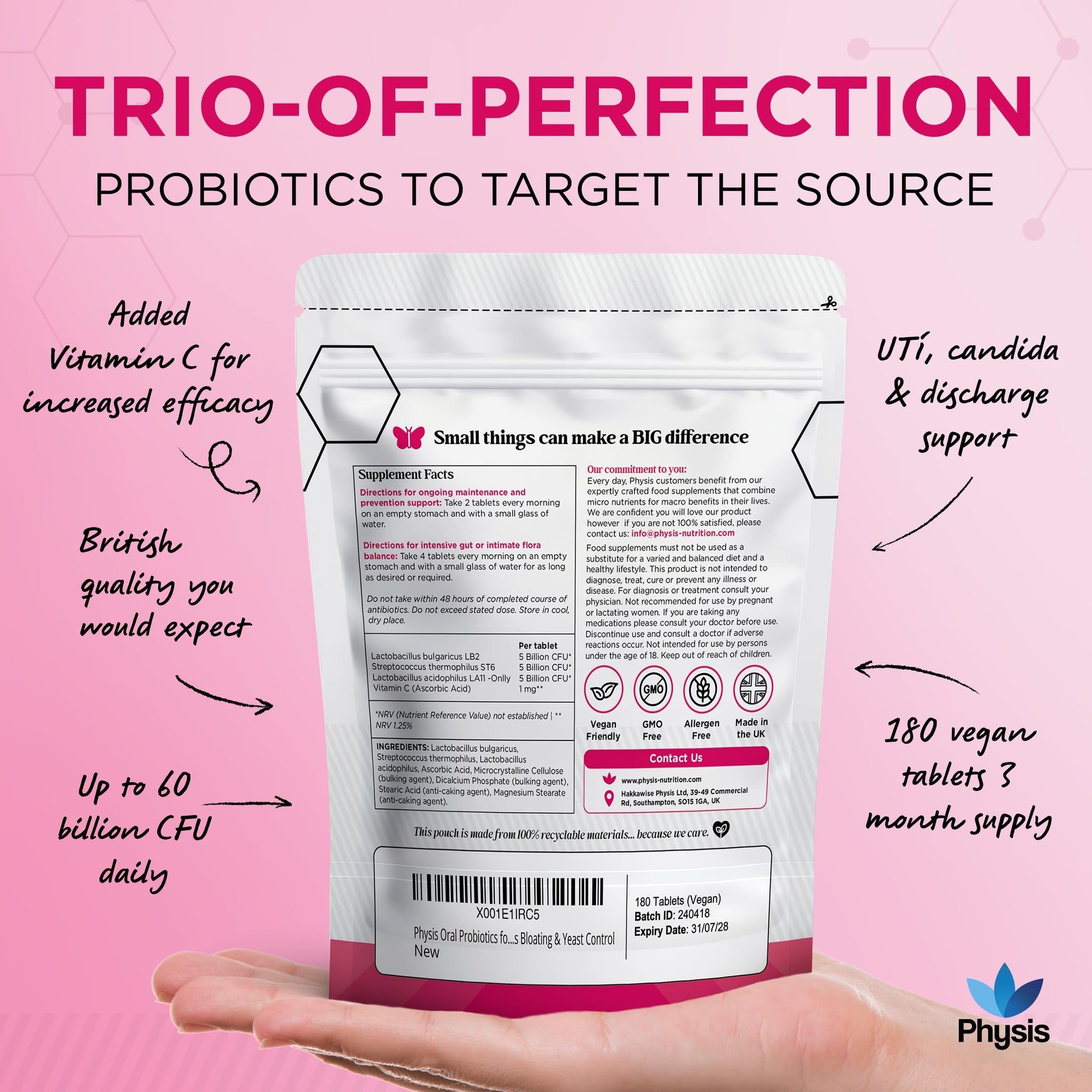 Physis Trio-Probiotics for Women - 180 tablets